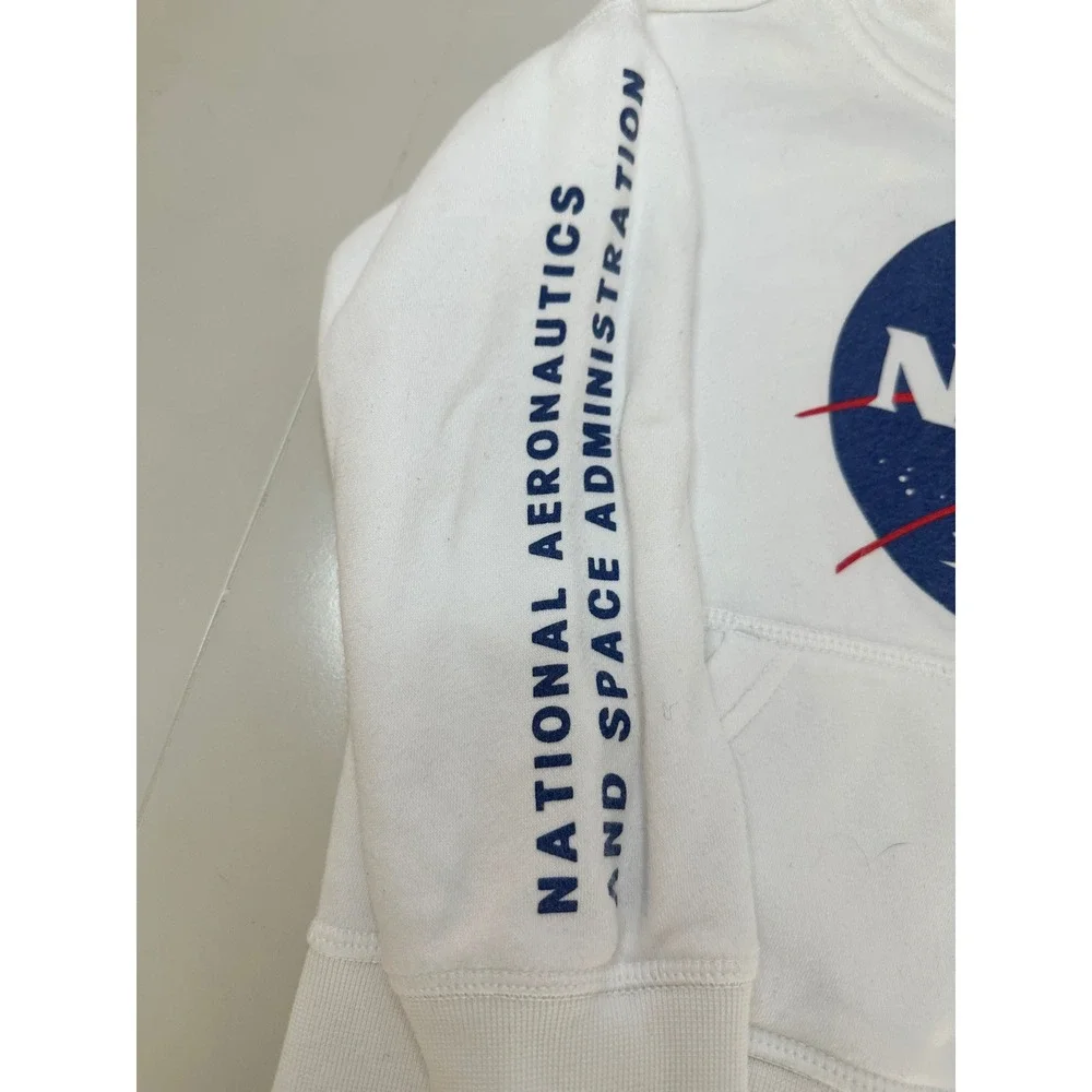 Gap NASA Hoodie Kids XS White Graphic Fleece Pullover Space Rocket Sweatshirt